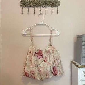 H&M Pink and Cream Floral Bubble Top